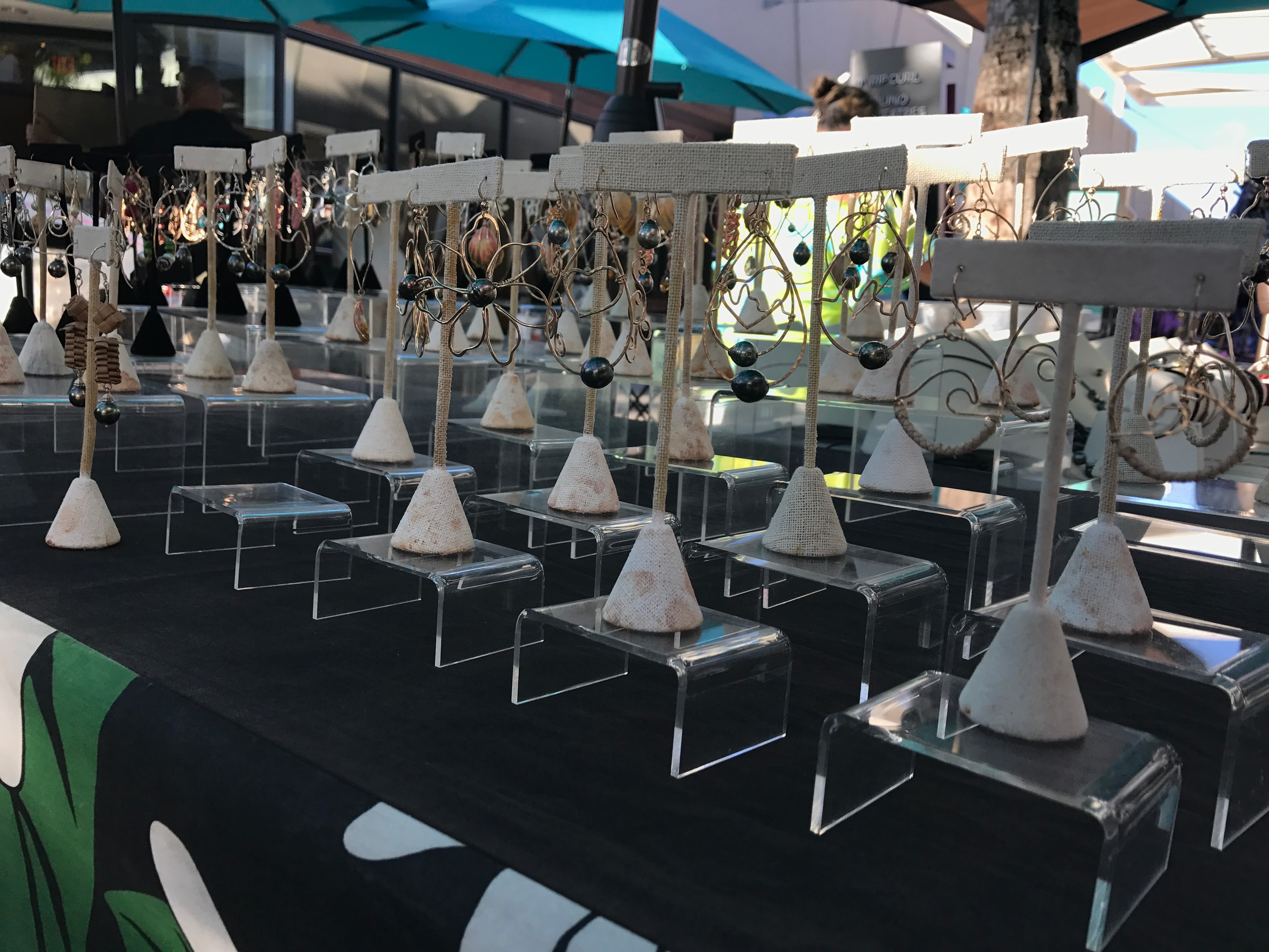 Jewelry display at outdoor market stall