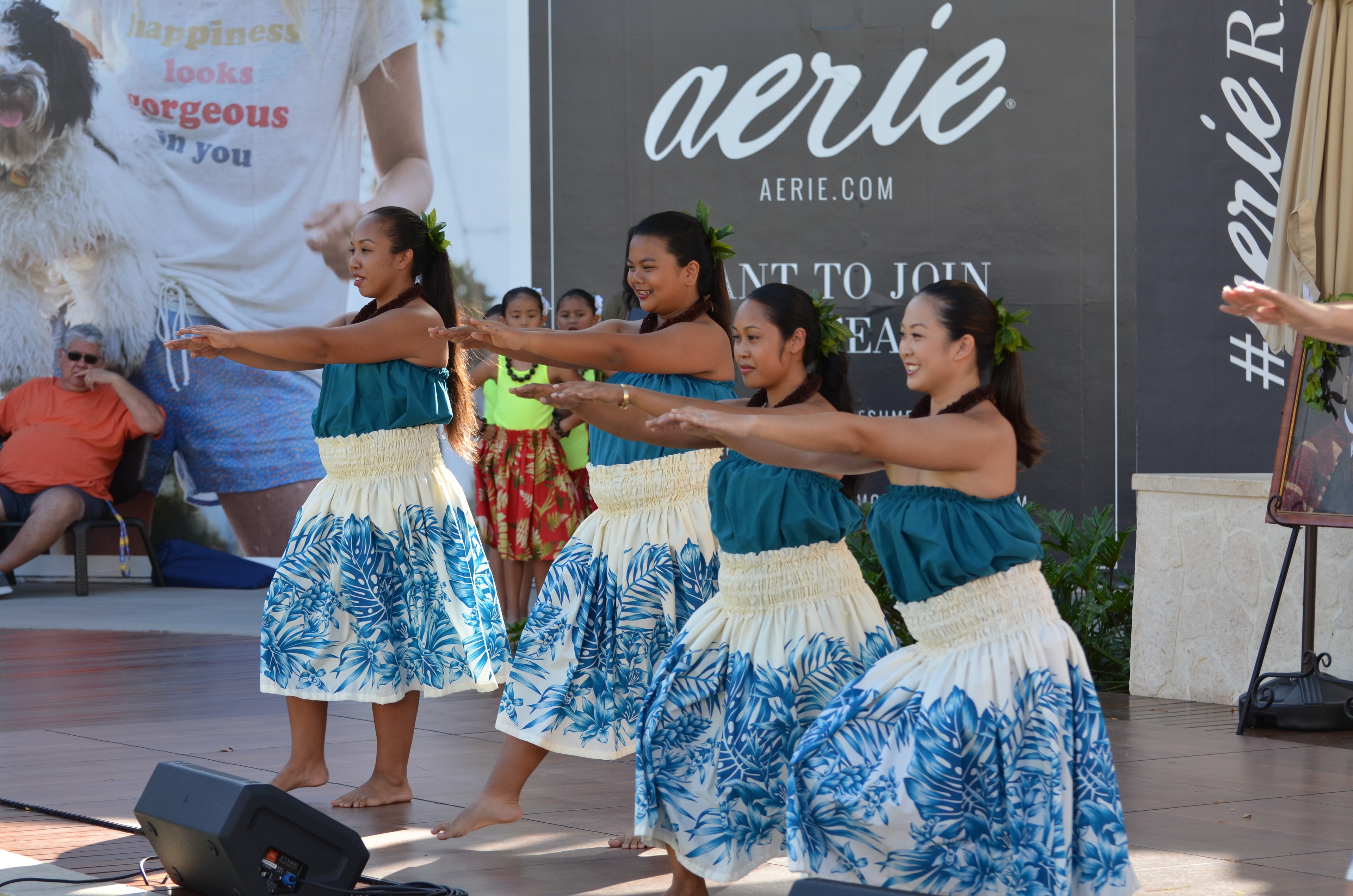 Hawaiian dancers performing traditional hula dance