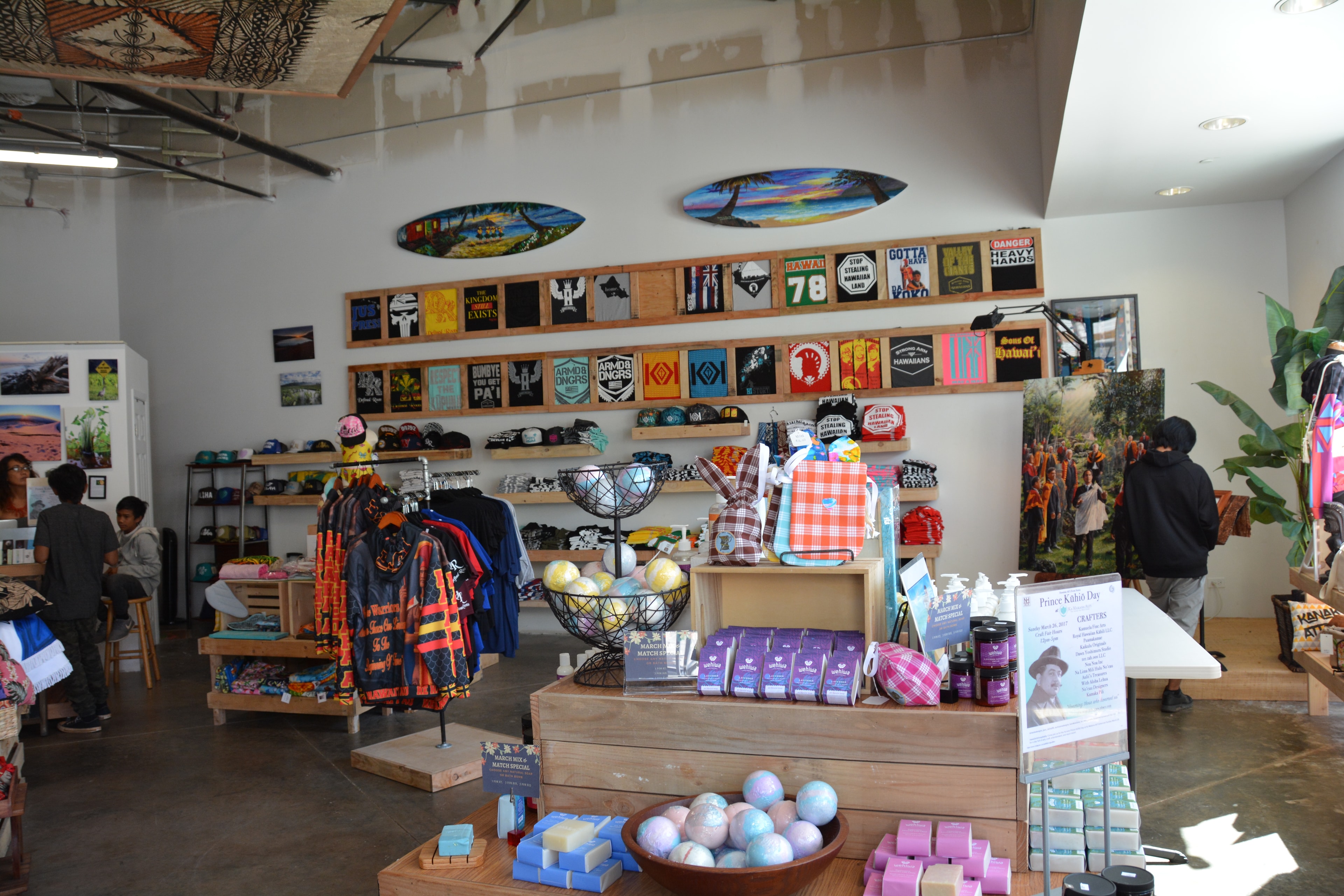 Boutique retail shop with surfboards and merchandise
