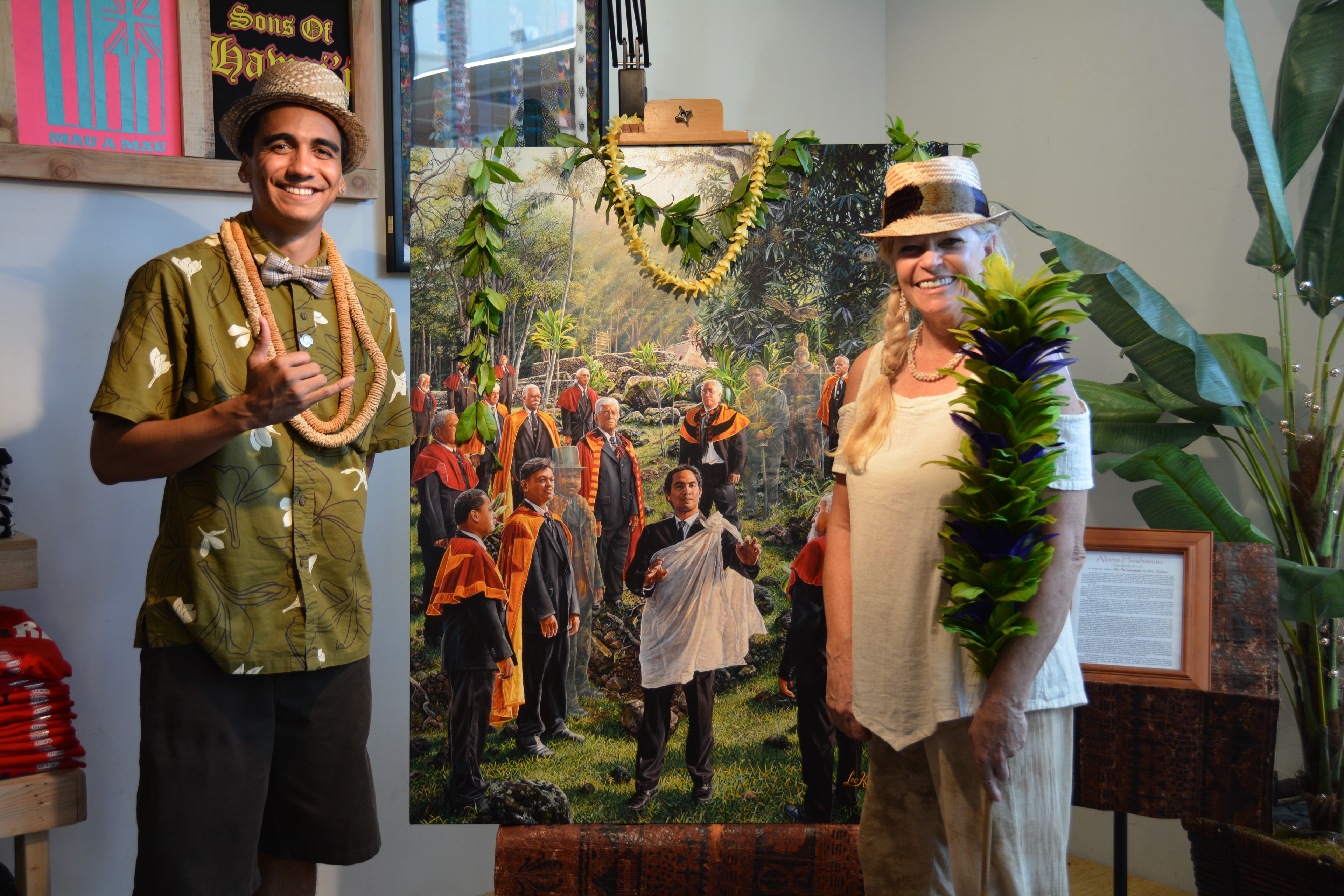 Museum staff posing with tropical display