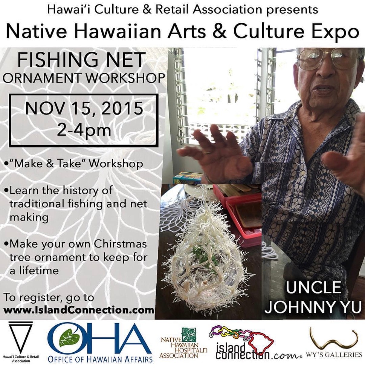 Hawaiian fishing net ornament workshop event
