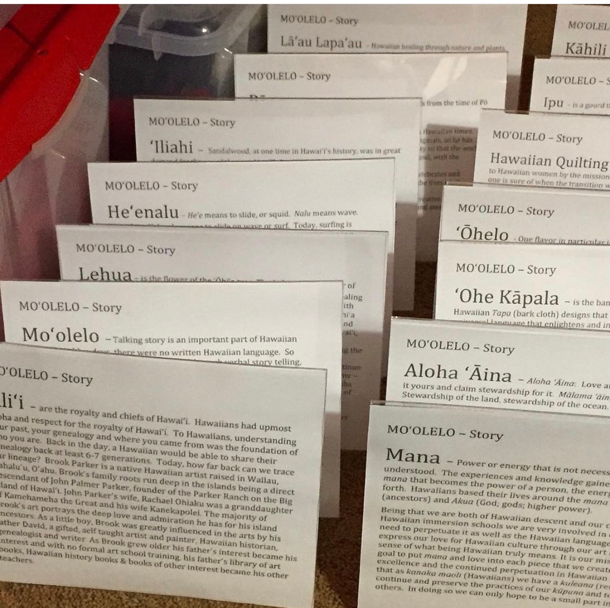 Hawaiian cultural story cards moʻolelo display