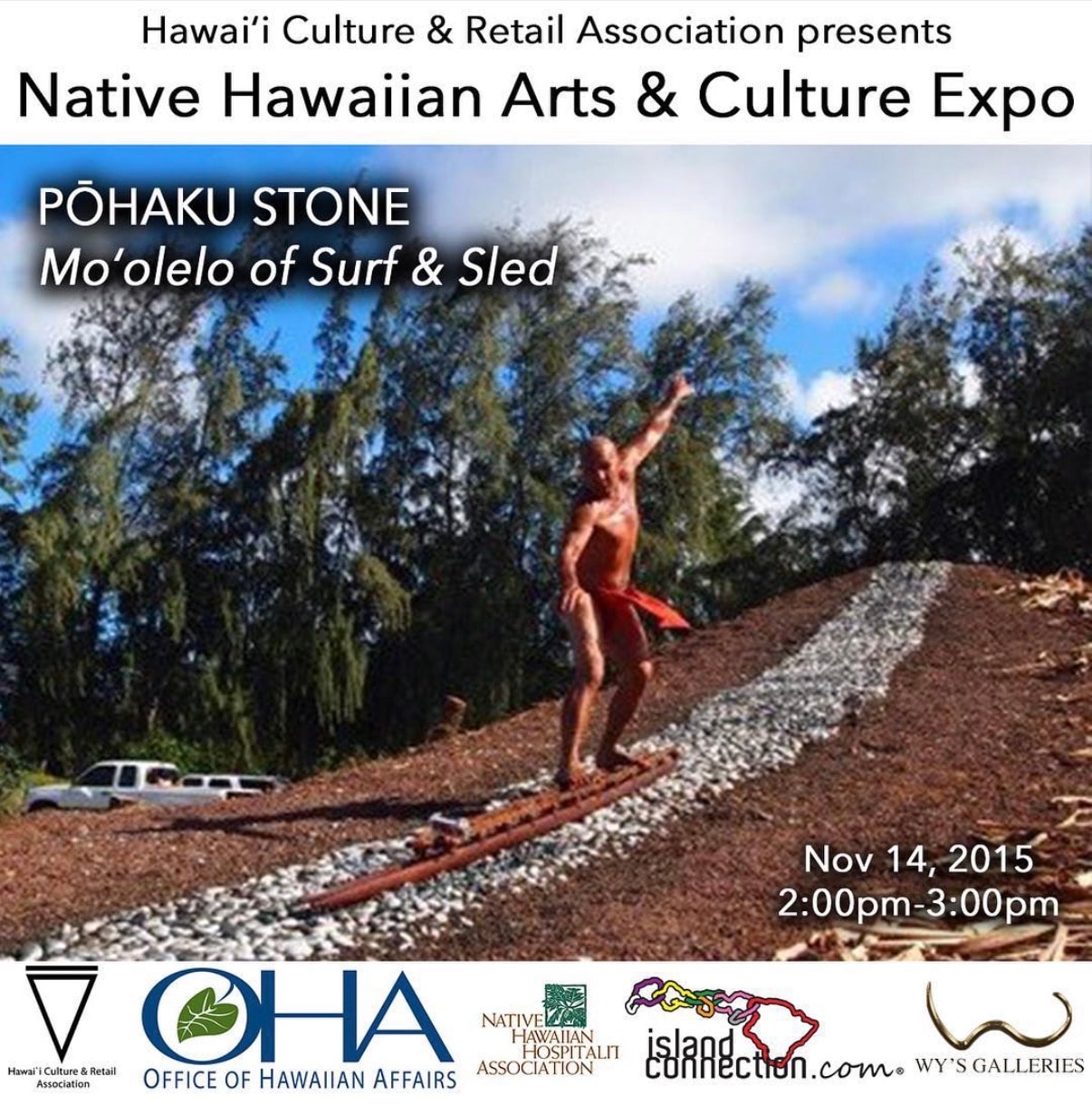 Hawaiian surfer demonstrating traditional mooolelo