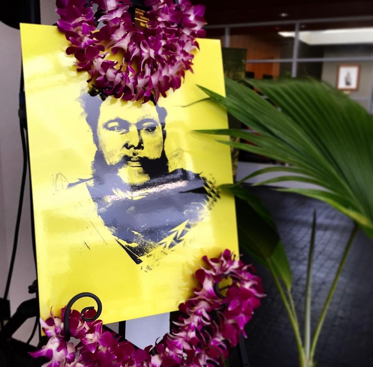 Pop art portrait with purple orchids