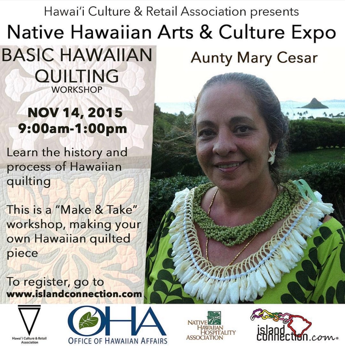Hawaiian quilting workshop with Aunty Mary Cesar