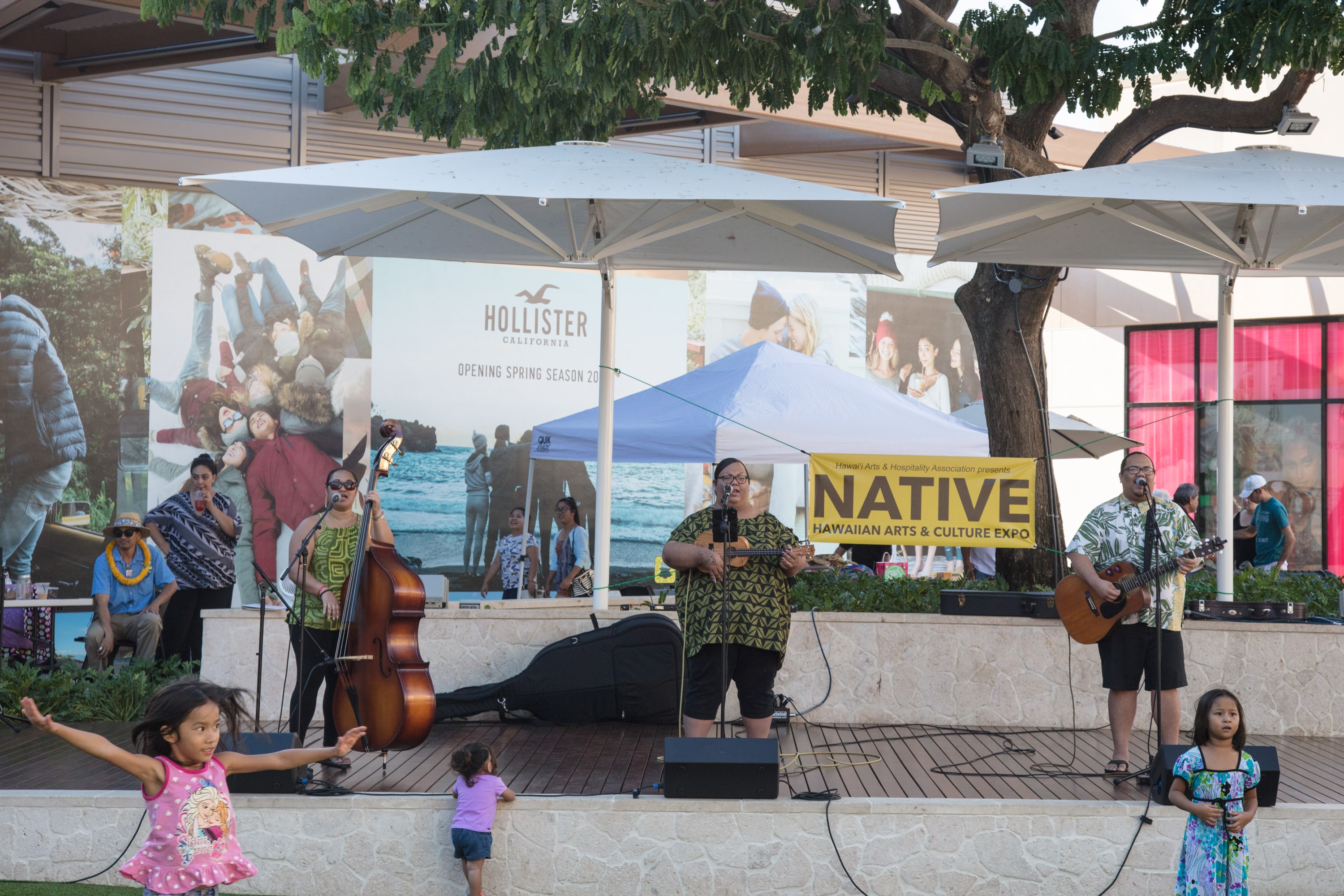 Hawaiian musicians performing at outdoor cultural event