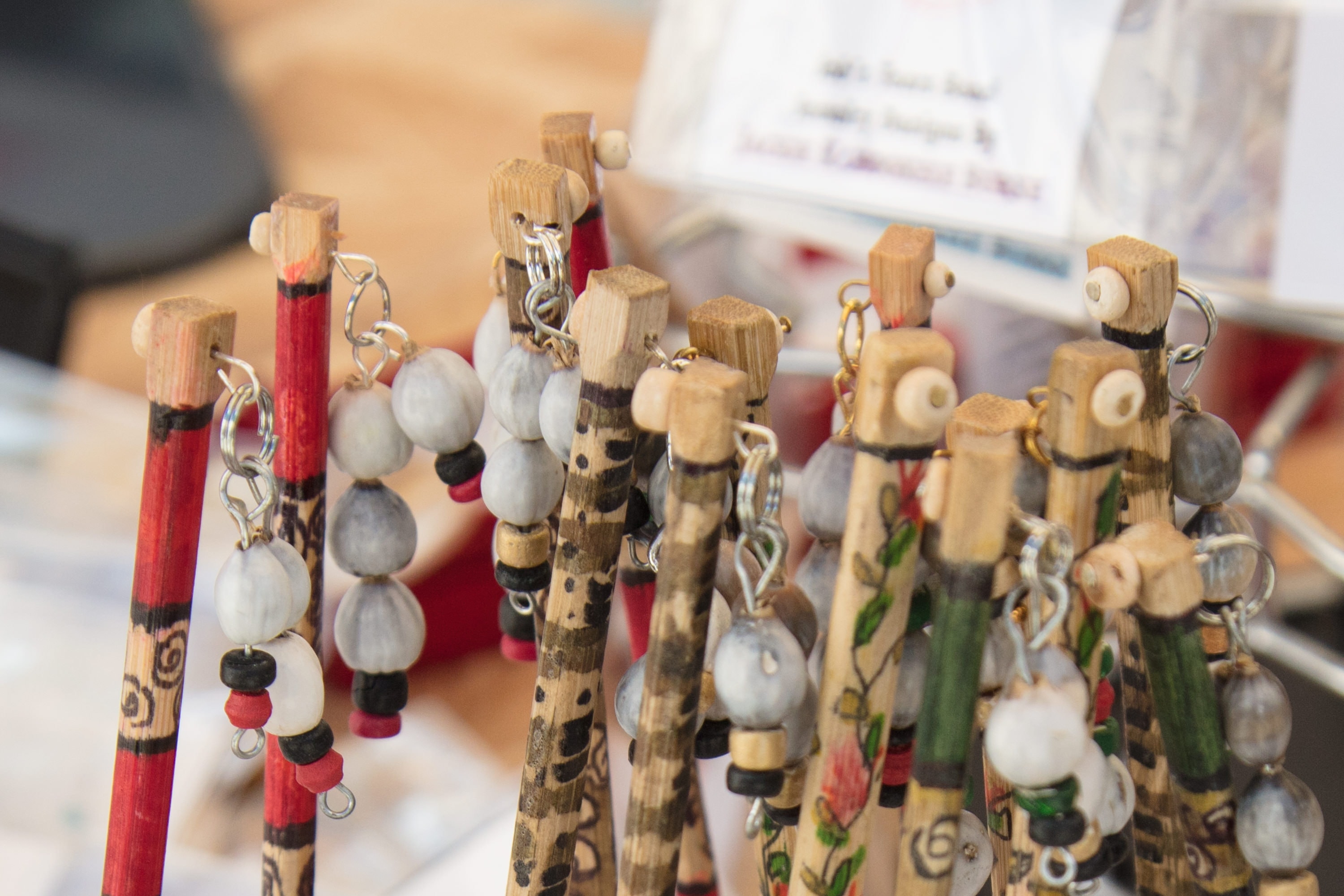 Handmade wooden keychains with beads