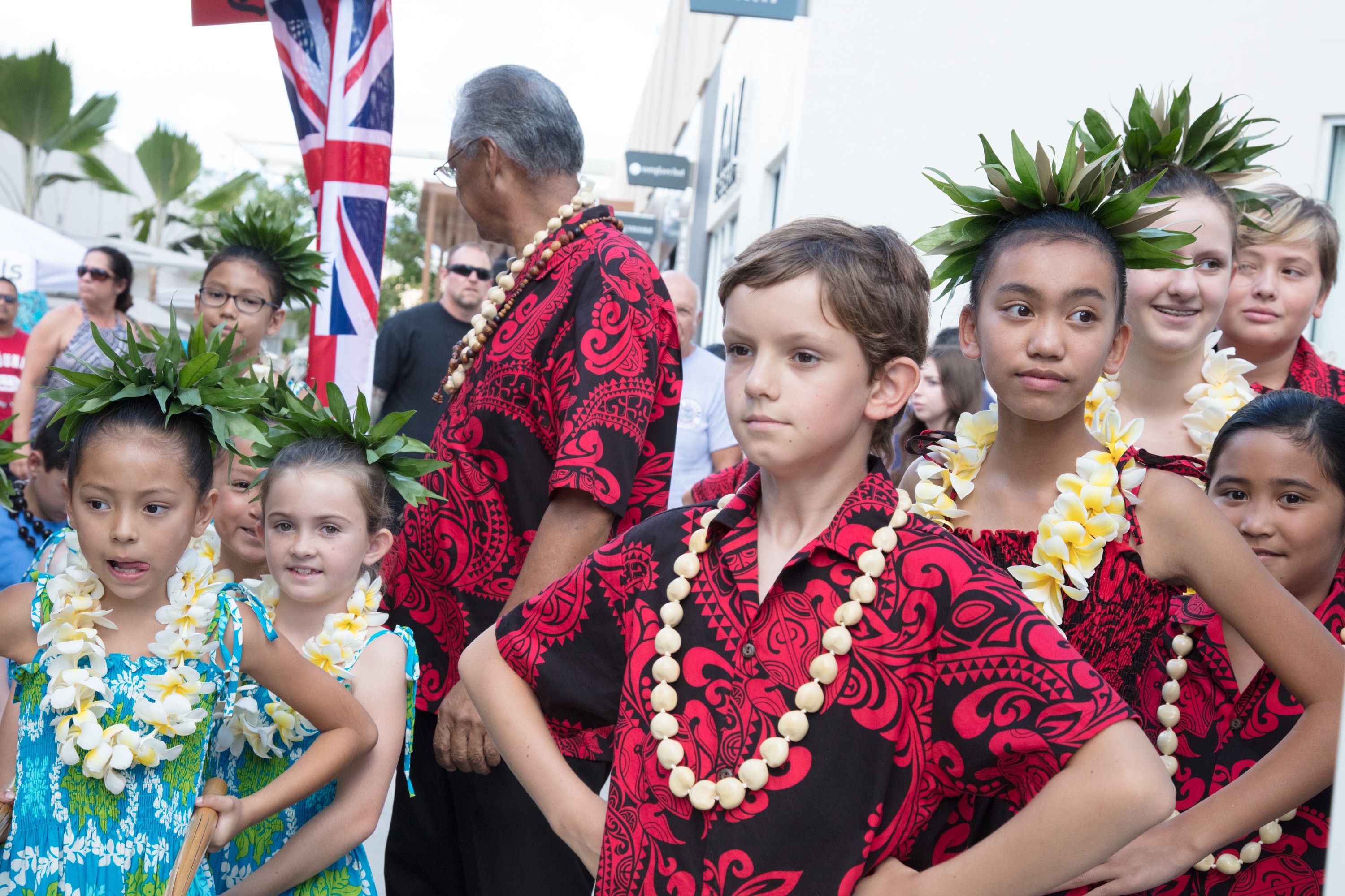 Children in Hawaiian attire cultural celebration