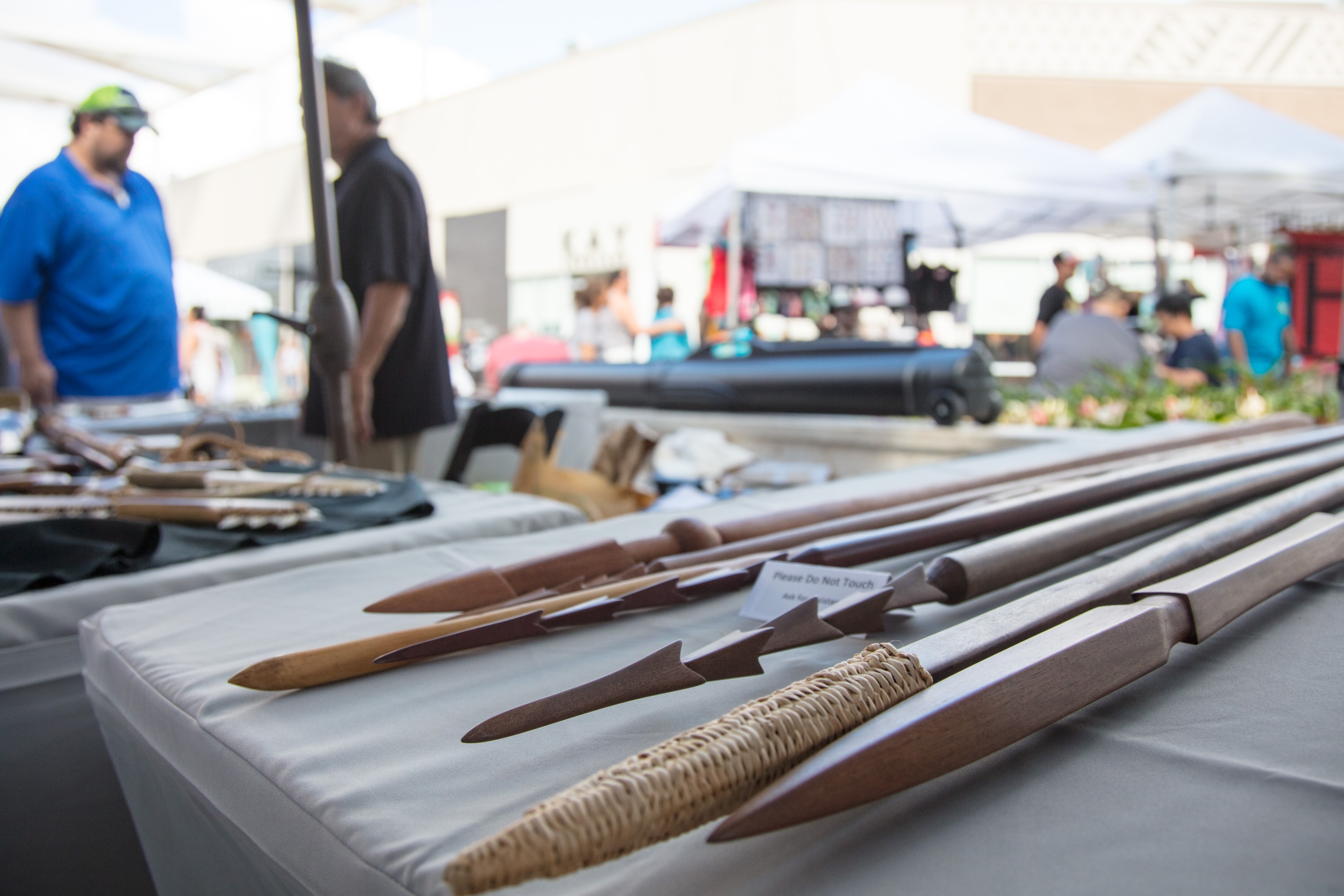 Ancient weapons displayed outdoor market