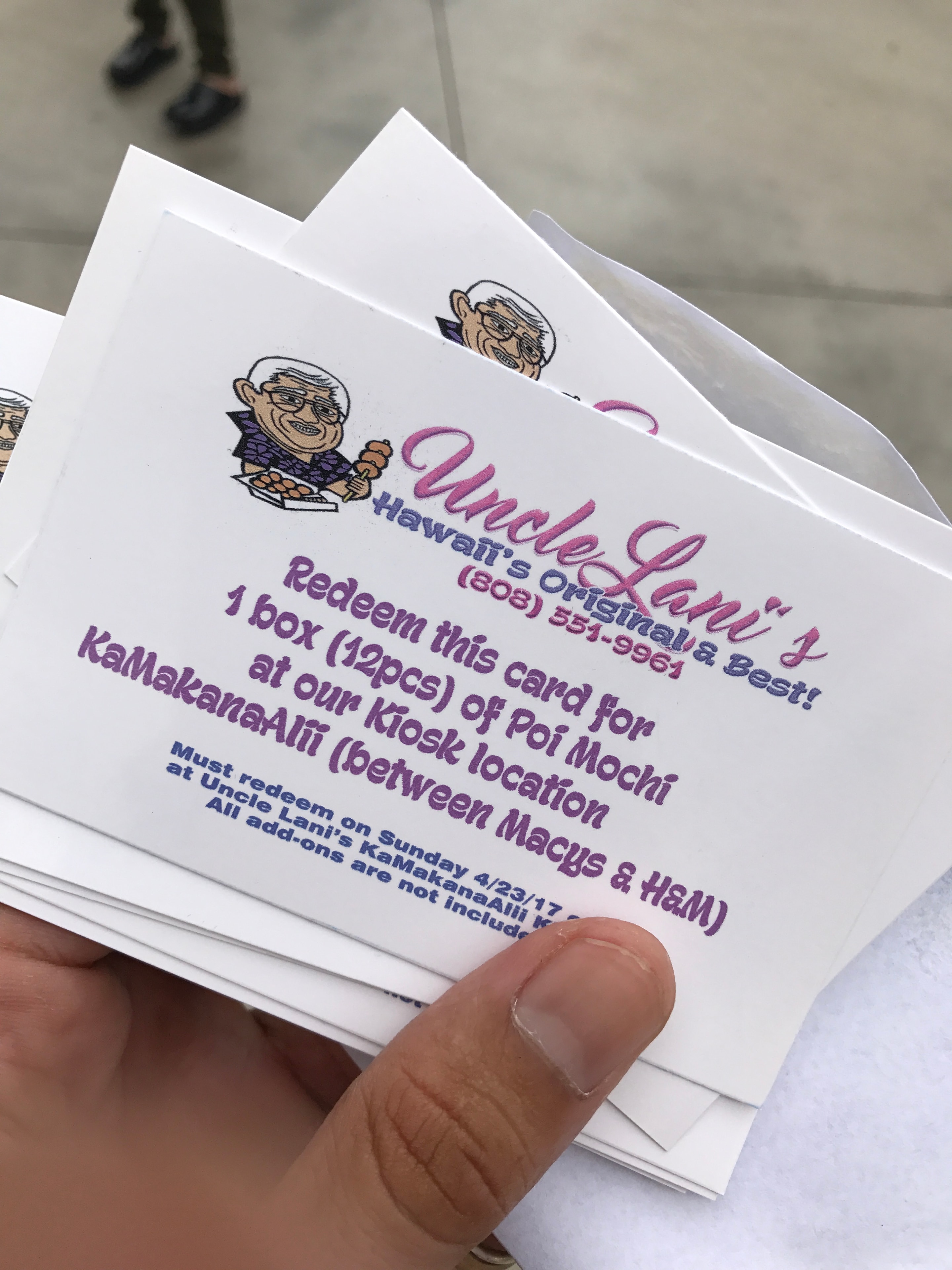 Promotional cards for Uncle Dan's Hawaii restaurant