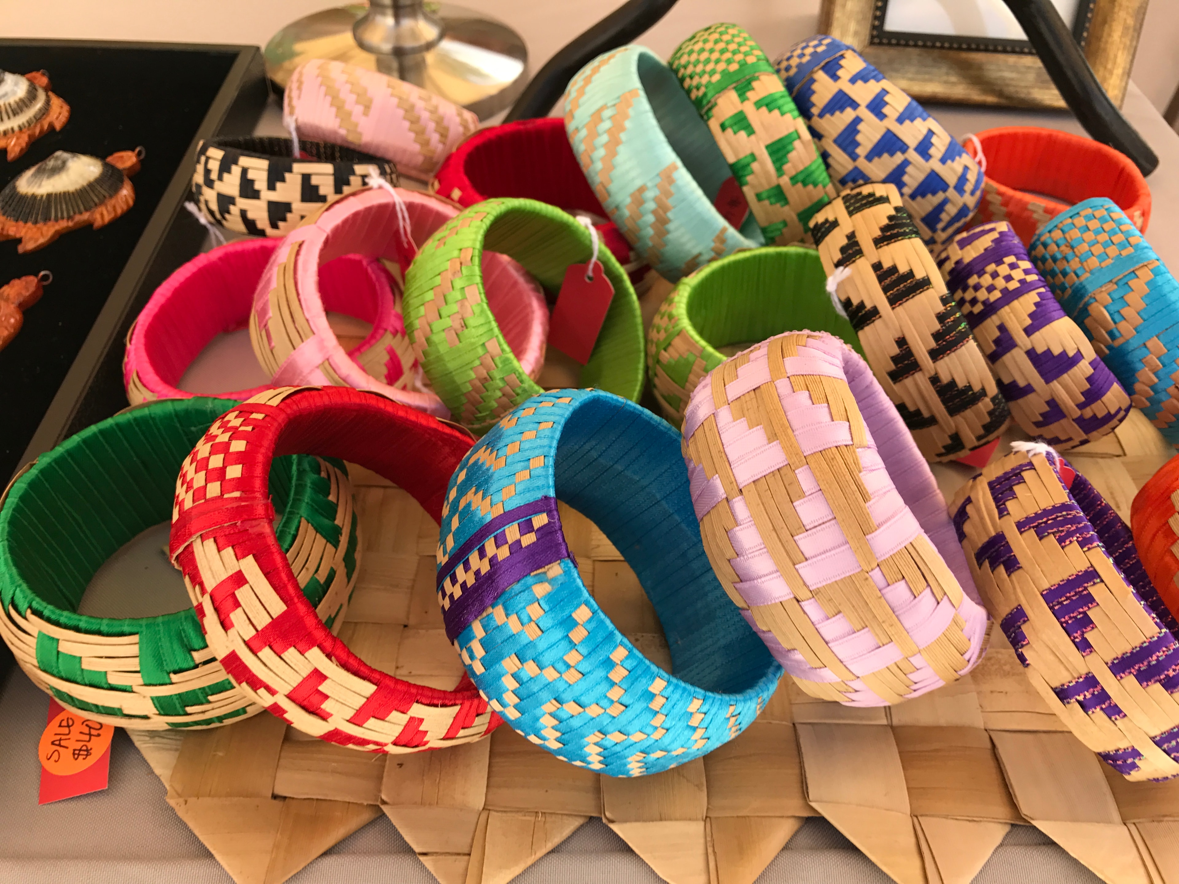 Colorful woven bamboo baskets collection