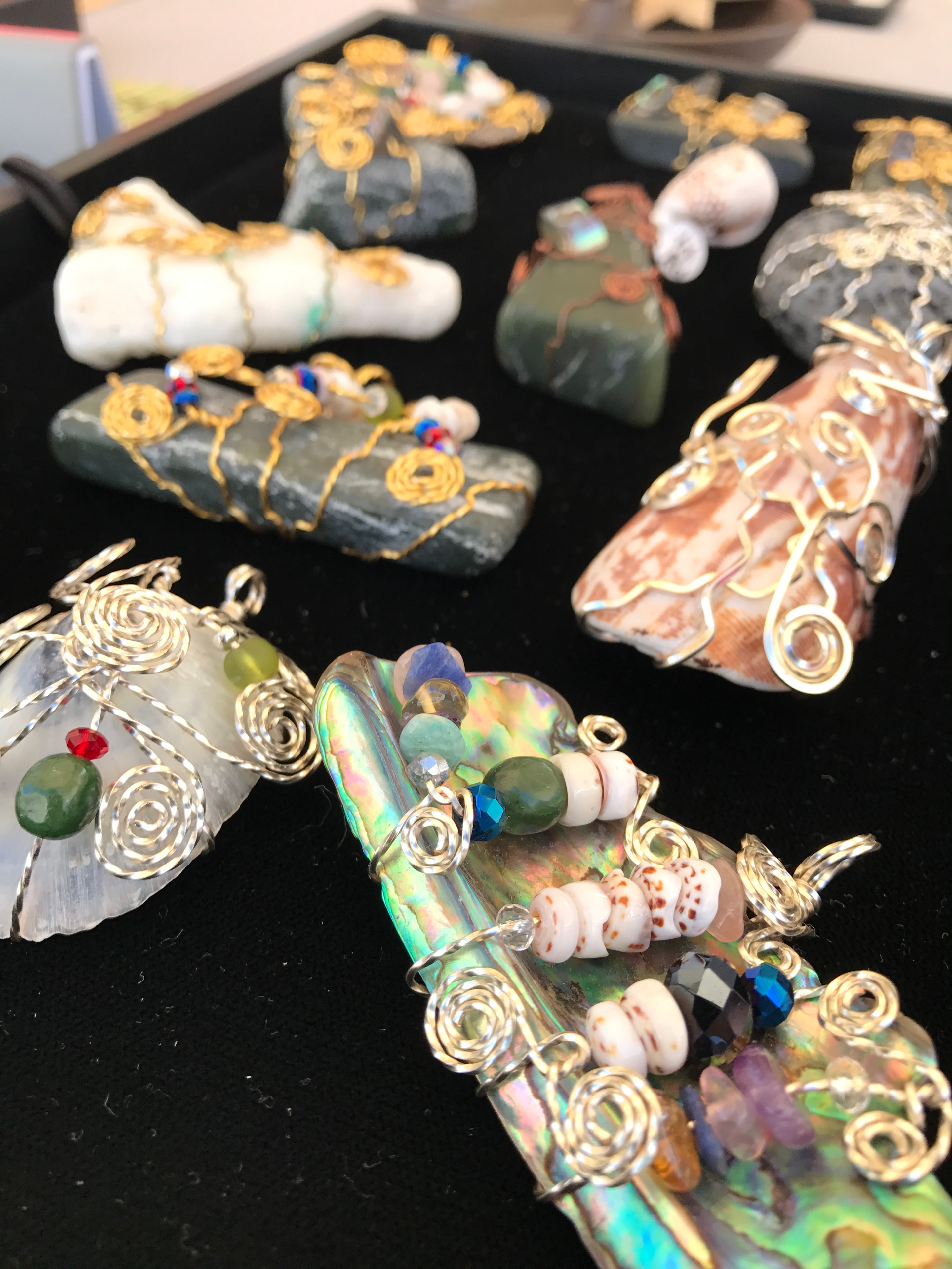 Handmade wire wrapped stone jewelry pendants