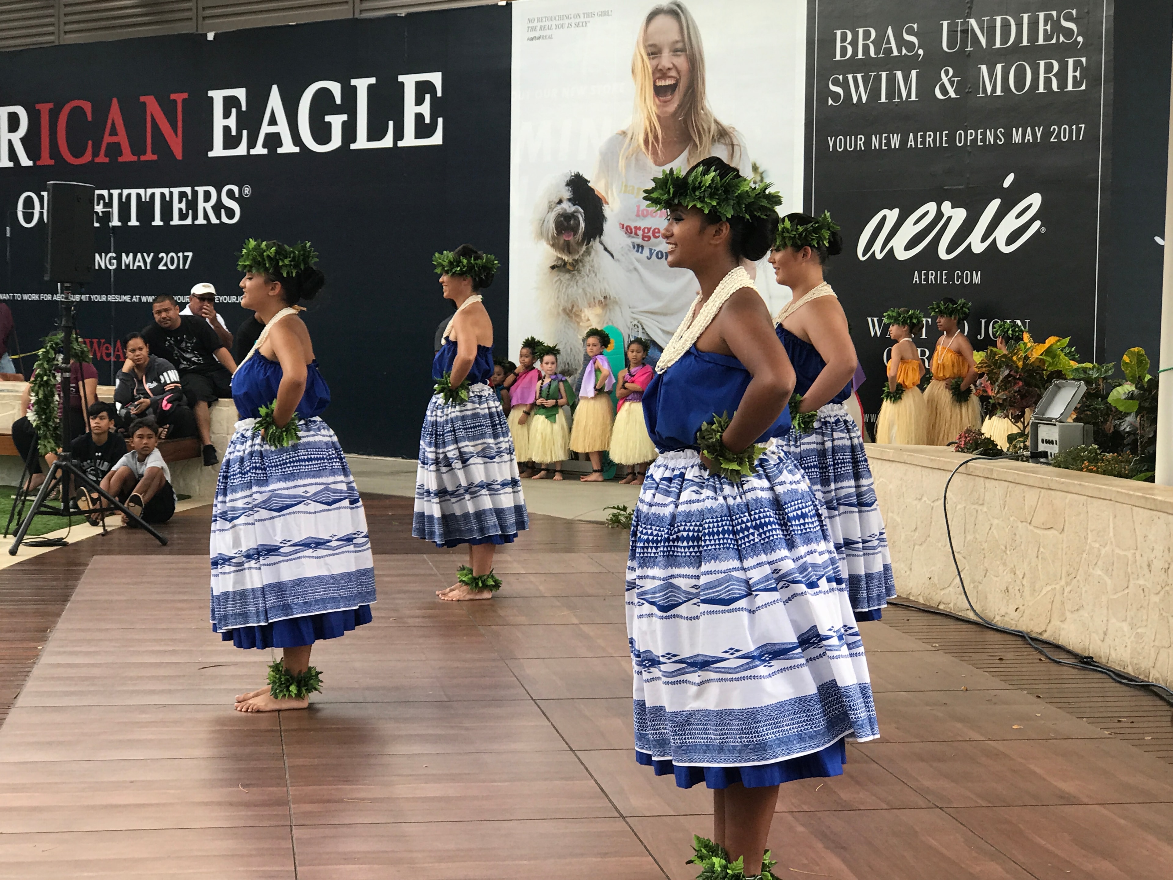 Hawaiian dancers performing traditional hula dance