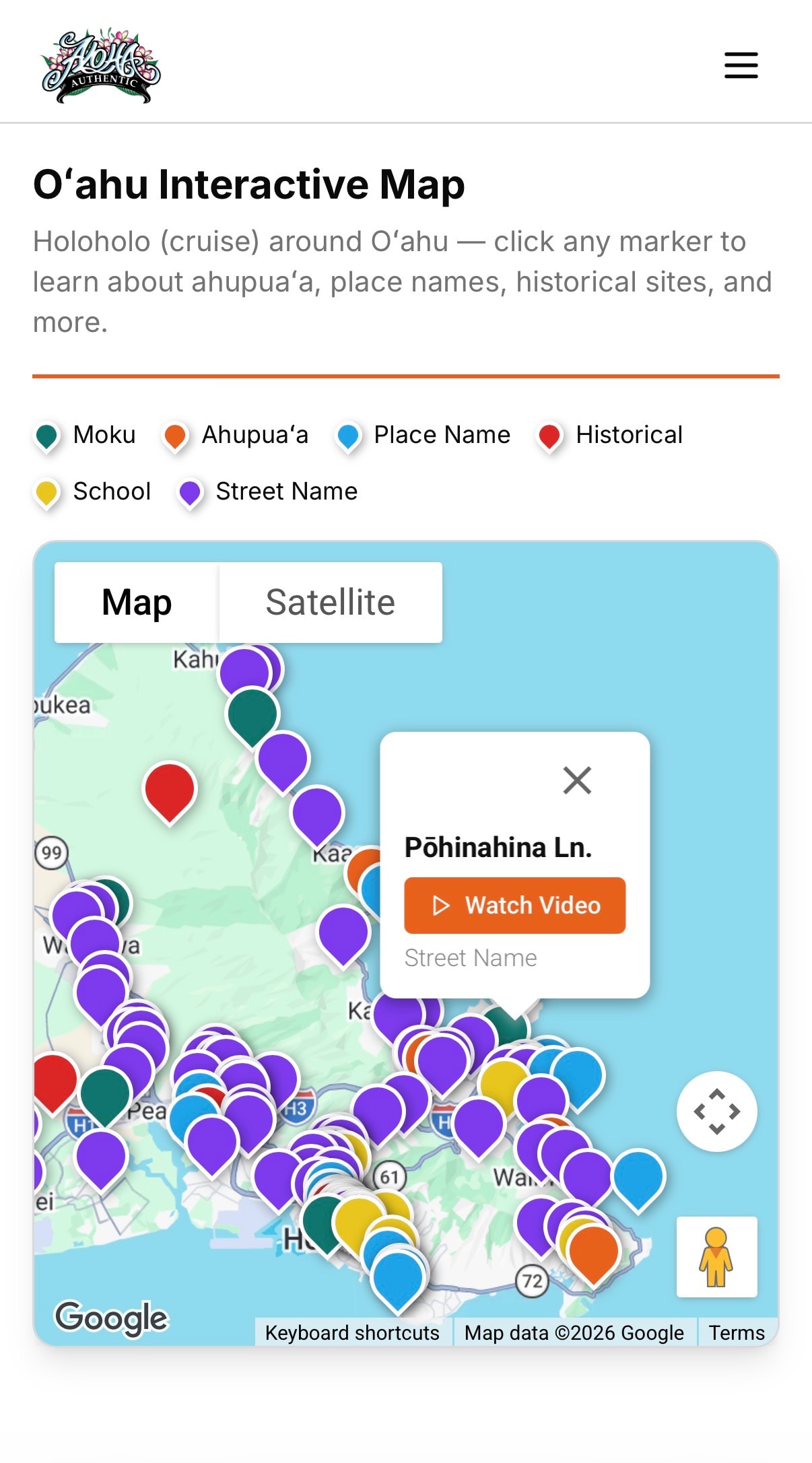 O'ahu interactive map on mobile